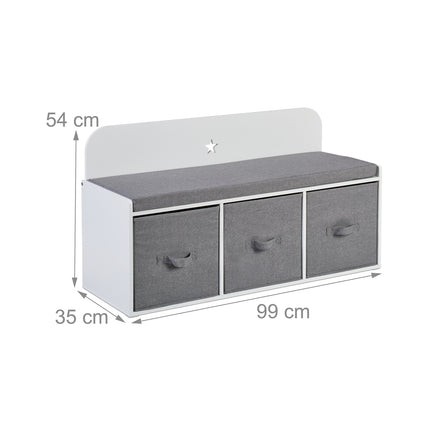 Banc de rangement pour enfants avec paniers et coussin
