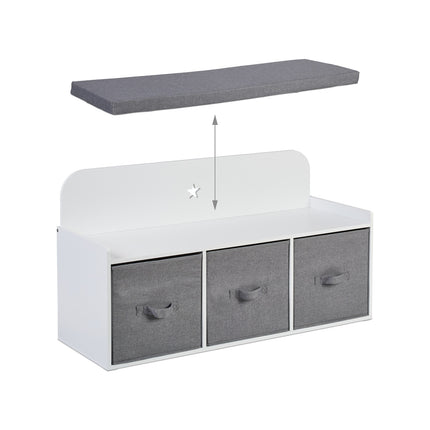 Banc de rangement pour enfants avec paniers et coussin