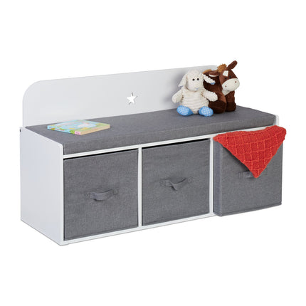 Banc de rangement pour enfants avec paniers et coussin
