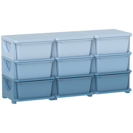 Boîte de rangement pour enfants, 9 tiroirs, bleue, en plastique