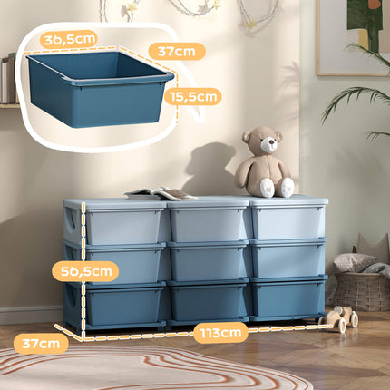 Boîte de rangement pour enfants, 9 tiroirs, bleue, en plastique