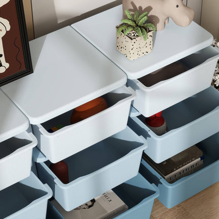 Boîte de rangement pour enfants, 9 tiroirs, bleue, en plastique