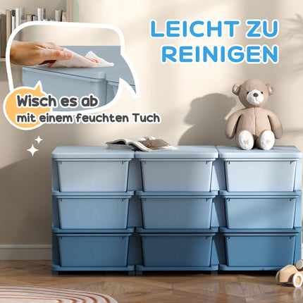 Boîte de rangement pour enfants, 9 tiroirs, bleue, en plastique