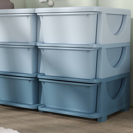Boîte de rangement pour enfants, 9 tiroirs, bleue, en plastique