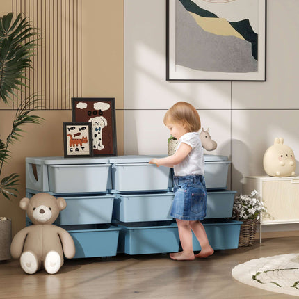 Boîte de rangement pour enfants, 9 tiroirs, bleue, en plastique