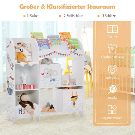 Armoire de rangement pour enfants avec 5 étagères et 2 tiroirs en tissu