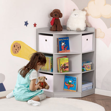 Aufbewahrungsregal für Kinder, 3 Stoffschubladen, Grau MDF