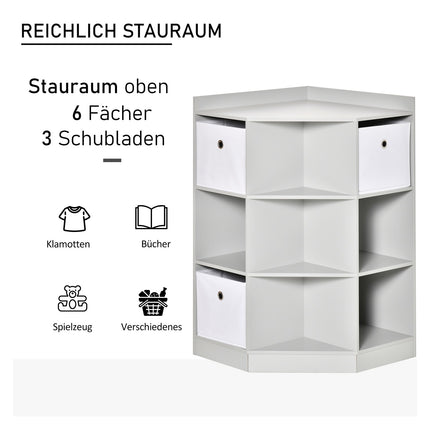 Aufbewahrungsregal für Kinder, 3 Stoffschubladen, Grau MDF