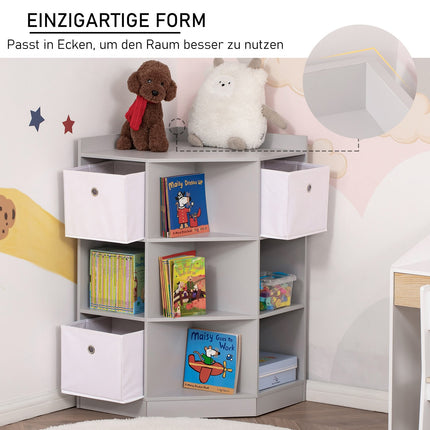 Aufbewahrungsregal für Kinder, 3 Stoffschubladen, Grau MDF