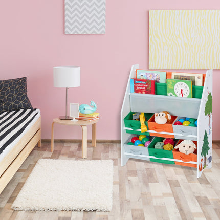 Étagère de rangement pour enfants avec 6 boîtes et 2 compartiments