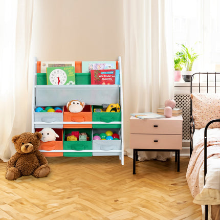 Étagère de rangement pour enfants avec 6 boîtes et 2 compartiments