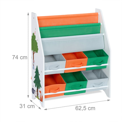 Étagère de rangement pour enfants avec 6 boîtes et 2 compartiments