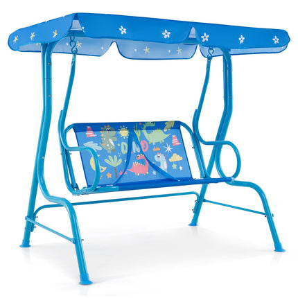 Balançoire pour enfants avec auvent réglable, structure en métal, bleue