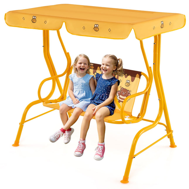 Balançoire pour enfants avec auvent réglable, structure en métal, jaune