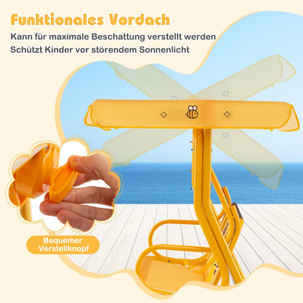 Balançoire pour enfants avec auvent réglable, structure en métal, jaune