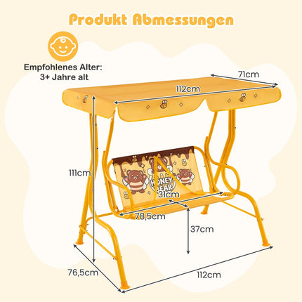 Balançoire pour enfants avec auvent réglable, structure en métal, jaune