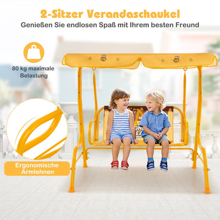 Balançoire pour enfants avec auvent réglable, structure en métal, jaune