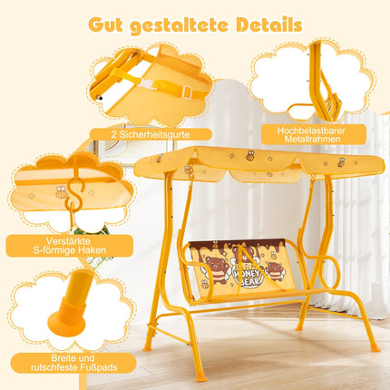 Balançoire pour enfants avec auvent réglable, structure en métal, jaune
