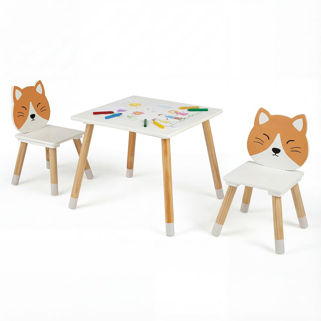 Ensemble table et 2 chaises pour enfants, blanc, pieds en pin