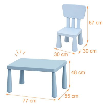 Kinder Tisch- und Stuhl-Set, 3-teilig, blauer Kunststoff