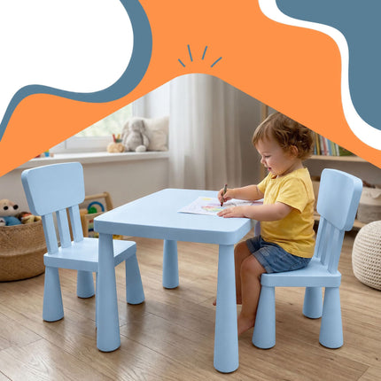 Kinder Tisch- und Stuhl-Set, 3-teilig, blauer Kunststoff
