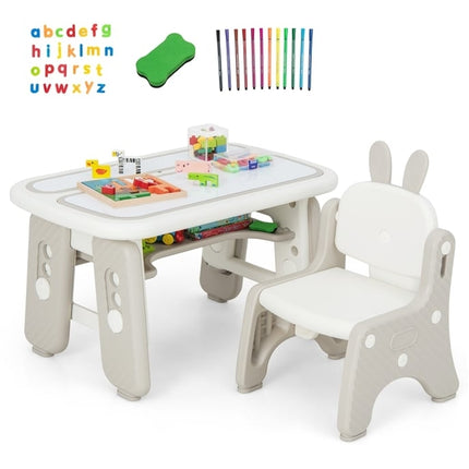 Ensemble table et chaises pour enfants Table et chaise artificielles pour tout-petits avec bibliothèque à charnières gris