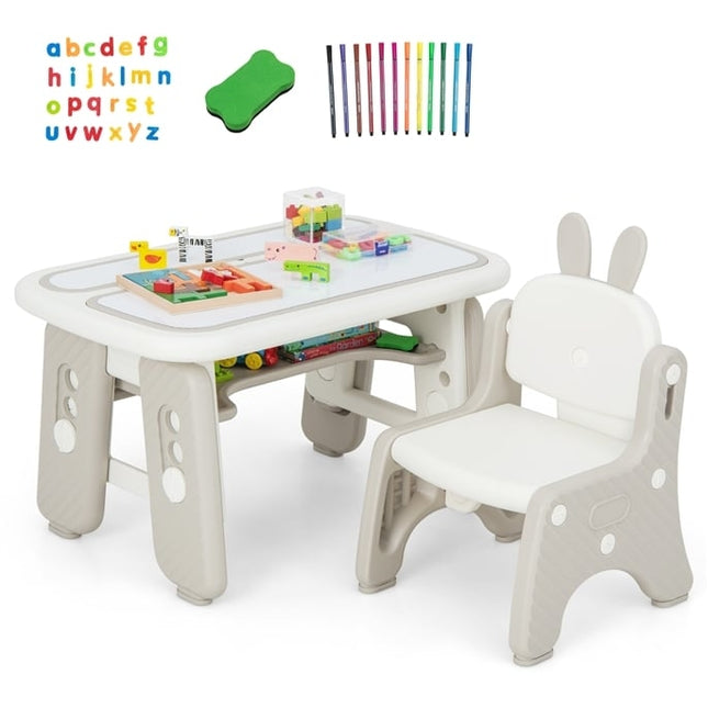 Ensemble table et chaises pour enfants Table et chaise artificielles pour tout-petits avec bibliothèque à charnières gris