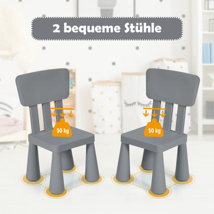 Ensemble table et chaises pour enfants, en plastique gris, de 1 à 7 ans