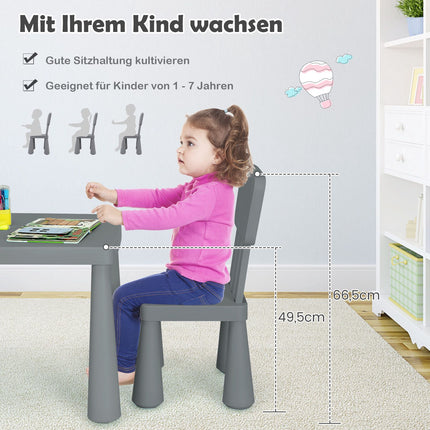 Ensemble table et chaises pour enfants, en plastique gris, de 1 à 7 ans