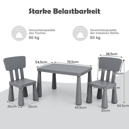 Ensemble table et chaises pour enfants, en plastique gris, de 1 à 7 ans