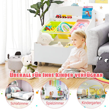 Kinder-Spielzeugregal mit Rollen, weißes MDF