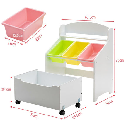 Kinder-Spielzeugregal mit Rollen, weißes MDF