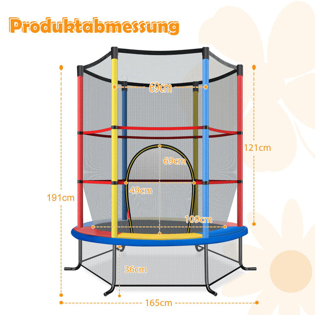 Trampoline pour enfants avec filet de sécurité, 165 cm, capacité de charge 135 kg