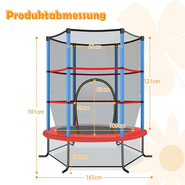 Kindertrampolin mit Sicherheitsnetz, 165 cm, Blau