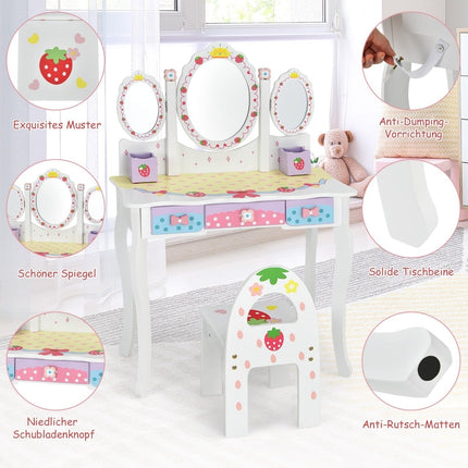 Kinder Schminktisch mit Klappspiegel, Weiß, MDF