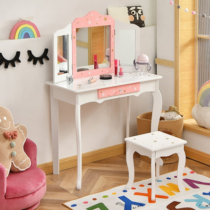 Coiffeuse pour enfant avec miroir et tiroir - Blanche
