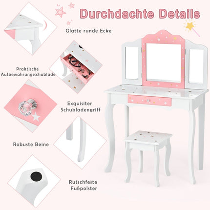 Coiffeuse pour enfant avec miroir et tiroir - Blanche