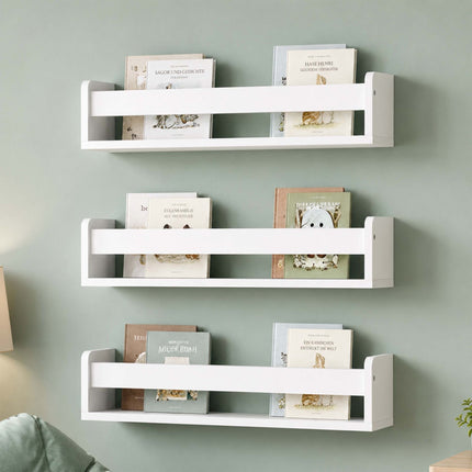 Ensemble de 3 étagères murales pour enfants, MDF blanc, 58 cm