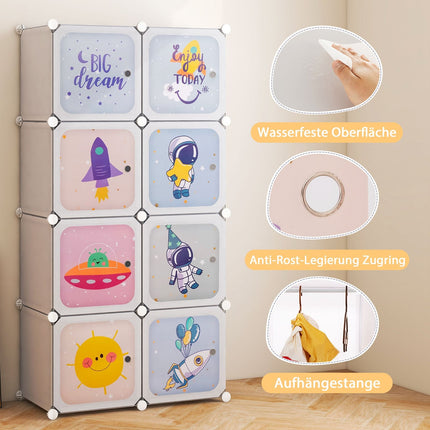 Organisateur de garde-robe pour enfants, 8 cubes, blanc, ajustable