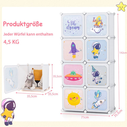 Organisateur de garde-robe pour enfants, 8 cubes, blanc, ajustable