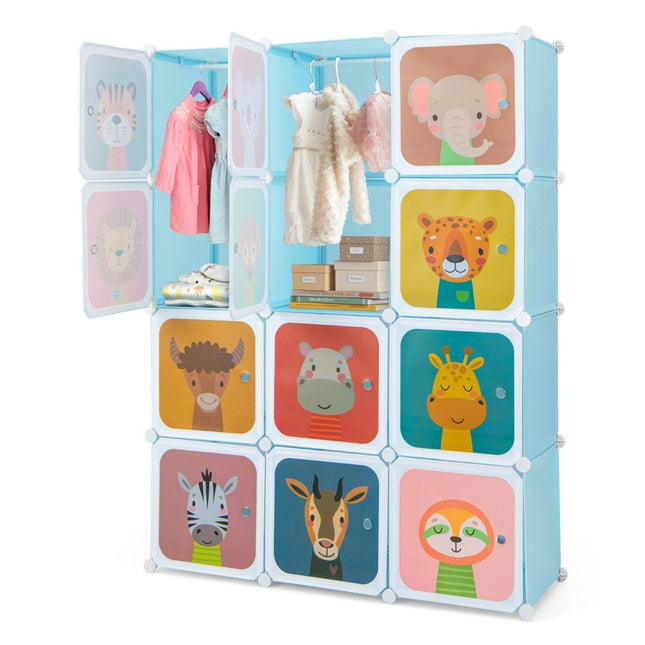 Armoire pour enfant avec 12 cubes, bleue, en plastique