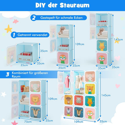 Kinderkleiderschrank mit 12 Würfeln, Blau, Kunststoff