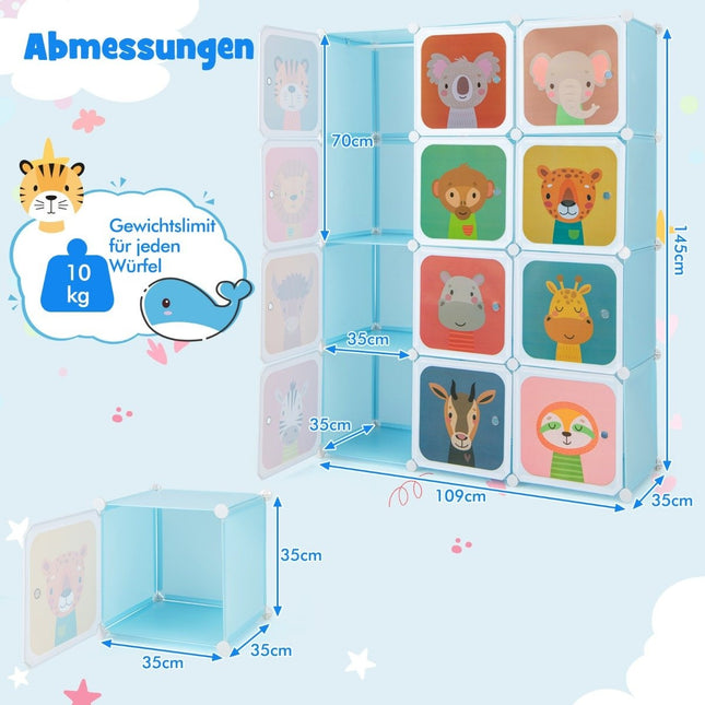 Armoire pour enfant avec 12 cubes, bleue, en plastique