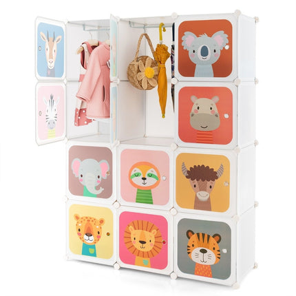 Kinderkleiderschrank mit 12 Würfeln, Weiß, Kunststoff