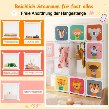 Kinderkleiderschrank mit 12 Würfeln, Weiß, Kunststoff