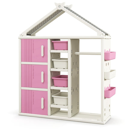 Armoire pour enfants avec tringle à vêtements et étagères, rose