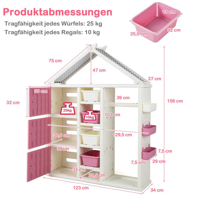 Kinderkleiderschrank mit Kleiderstange und Ablagen, Rosa