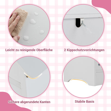 Armoire enfant avec miroir, motif toit, rose et blanc