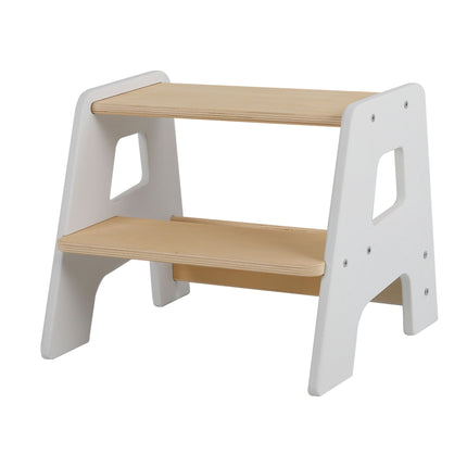Kinder-Holzhocker – Weiß, 2 Stufen, rutschfest