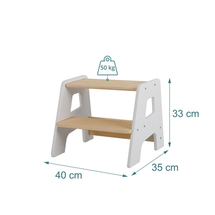 Kinder-Holzhocker – Weiß, 2 Stufen, rutschfest